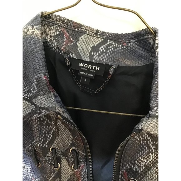 Worth New York Leather Gray Copper Snakeskin patterned Jacket Size 2 - Picture 2 of 4